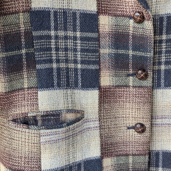 VTG 80s JLC Patchwork Wool Plaid Blazer Lined Chore Coat Size XL - Picture 3 of 11